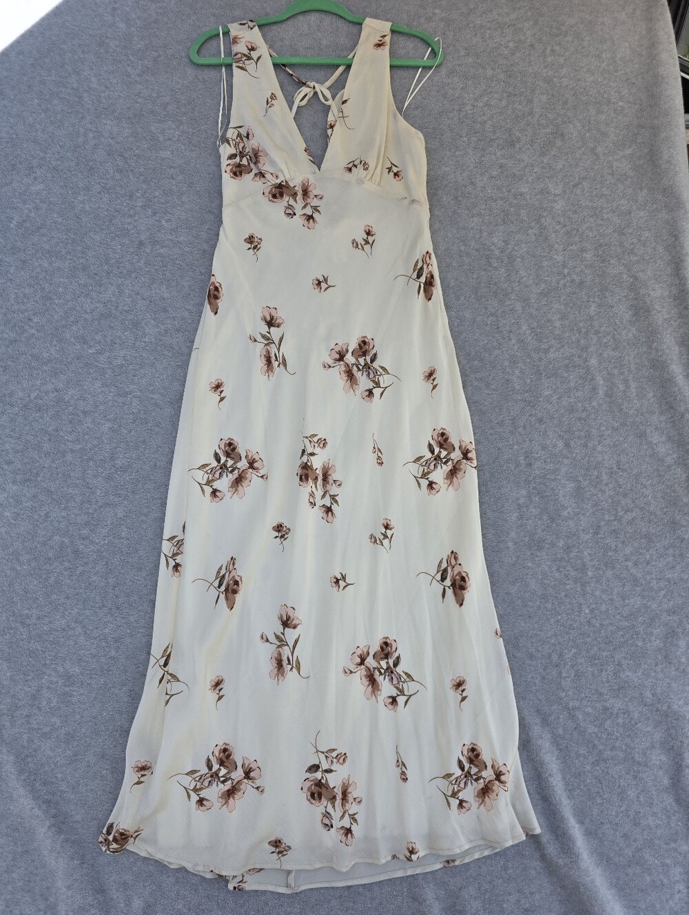 Jessica Simpson Cream Maxi Dress with Brown Floral Print SizeL NWT